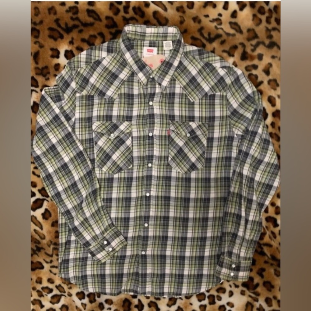 Levi's flannel long sleeve Green Shirt Xl Perl buttons nwt